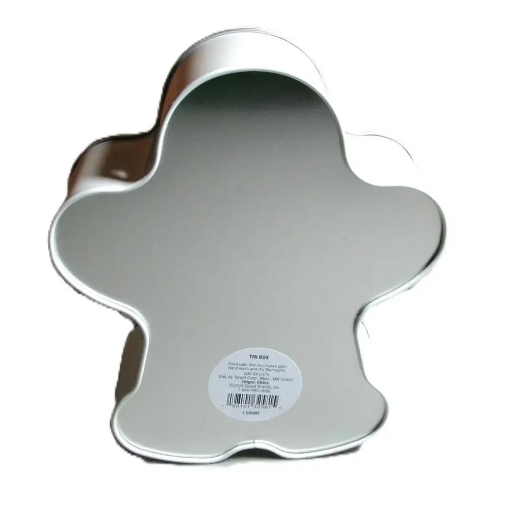Gingerbread Man Tin Box Holiday Collectible Food Safe Storage 2 Inches Deep